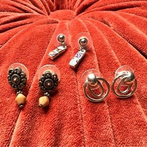 Vintage Earring Bundle Set of Three Double Hoop Beaded Abalone Dangle Retro